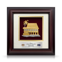 10" x 10" Solid Frame with Gold Plated Pewter : Rumah Melayu (Malay House)