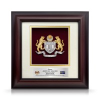 10" x 10" Solid Frame with Gold Plated Pewter : Coat Of Arms Of Malaysia (Jata negara Logo Malaysia)