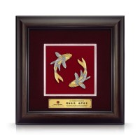 10" x 10" VIP Frame with Gold Plated Pewter Double Luck Koi Fish (Harmony & Prosperity)
