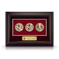 11" x 15.5" VIP Frame with Gold Plated Pewer - Fu Lu Shou (Blessings, Prosperity & Longevity)