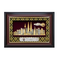 11" x 15.6" VIP Songket Frame with Gold Plated Pewter - Kuala Lumpur Landmark