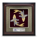 16" x 16" VIP Frame with Imperial Dark Cardboard and Gold Plated Pewter - Double Luck Koi Fish (Harmony & Prosperity)