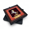 16" x 16" VIP Frame with Majestic Red Cardboard and Gold Plated Pewter - Horse Of Fortune