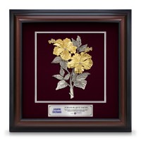 16" x 16" VIP Frame with Gold Plated Pewter - Bunga Raya 2 Flowers (Hibiscus)
