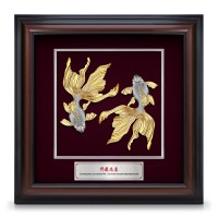 16" x 16" VIP Frame with Gold Plated Pewter Double Happiness Goldfish (Abundance & Harmony) 16" x 16" VIP Frame with Gold Plated Pewter Double Happiness Goldfish (Abundance & Harmony)