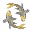 16" x 16" VIP Frame with Gold Plated Pewter Double Luck Koi Fish (Harmony & Prosperity)