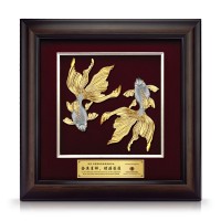16" x 16" VIP Frame with Gold Plated Pewter Double Happiness Goldfish (Abundance & Harmony)