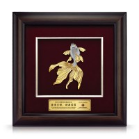 16" x 16" VIP Frame with Gold Plated Pewter - Happiness Goldfish