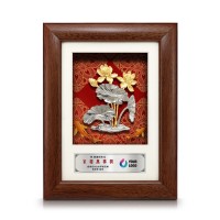 6.5" x 8.5" Solid Frame with Printed Background : Gold Plated Pewter Lotus Flower