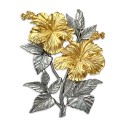 7" x 7" Solid Frame with Gold Plated Pewter - Bunga Raya 2 Flowers (Hibiscus Flower)