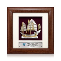 7" x 7" Solid Frame with Gold Plated Pewter - Wealth Ship
