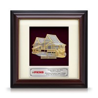 7" x 7" Gold Border Solid Frame with Gold Plated Pewter - Rumah Melayu (Malay House)