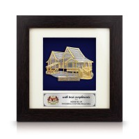 7" x 7" Dark Frame with Gold Plated Pewter : Rumah Melayu (Malay House)