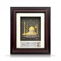 8.5" x 10" Solid Frame with Exclusive Songket and Gold Plated Pewter : Masjid (Mosque)