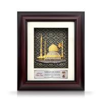 8.5" x 10" Solid Frame with Exclusive Songket and Gold Plated Pewter : Masjid (Mosque)