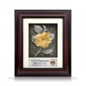 8.5" x 10" Solid Frame with Exclusive Songket and Gold Plated Pewter : Bunga Raya (Hibiscus Flower)