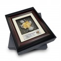 8.5" x 10" Solid Frame with Exclusive Songket and Gold Plated Pewter : Bunga Raya (Hibiscus Flower)
