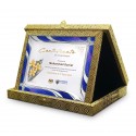 7" x 9" Songket Box With Prismatic Violet Aluminium Plate And Gold Plated Pewter - Orchid 3 Flowers (Anggerik)