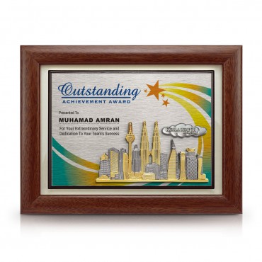 7" x 9" Award Plaque with Gold Plated Pewter - Kuala Lumpur Landmark 7" x 9" Award Plaque with Gold Plated Pewter - Kuala Lumpur Landmark
