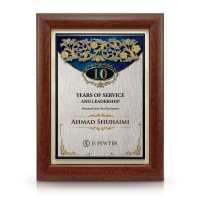 7" x 9" Award Plaque with Gold Plated Pewter - Malay Carving Motif