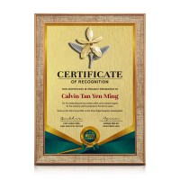 9.5" x 13" Brown Certificate Frame with Gold Plated Pewter - Orchid Flower