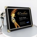 9.5" x 13" Dark Black Certificate Frame with Gold Plated Pewter : Double Star Awards