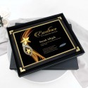 9.5" x 13" Dark Black Certificate Frame with Gold Plated Pewter : Double Star Awards