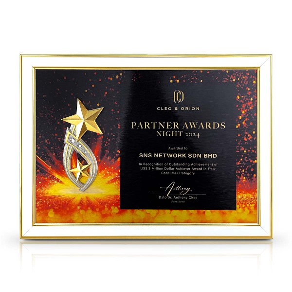 White Gold Certificate Frame with Gold Plated Pewter - Double Star Awards