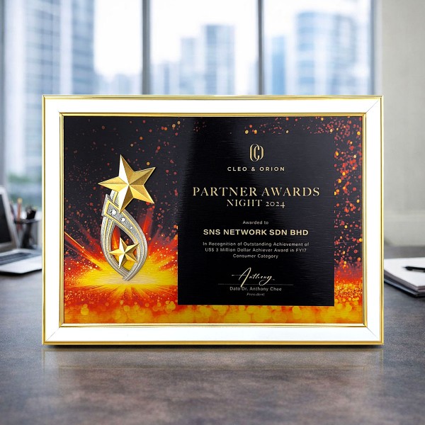 White Gold Certificate Frame with Gold Plated Pewter - Double Star Awards