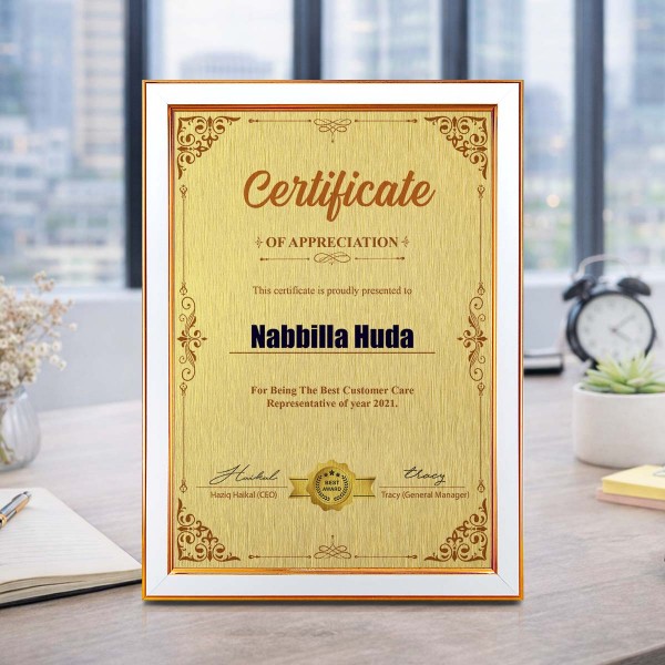 White Bronze Certificate Frame