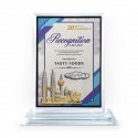 6" x 8" Crystal Award Plaque Vertical with Gold Plated Pewter - Malaysia Landmark