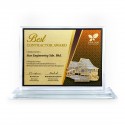 6" x 8" Crystal Award Plaque Horizontal with Gold Plated Pewter - Malay House