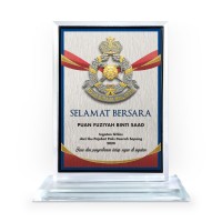 6" x 8" Crystal Award Plaque Vertical with Gold Plated Pewter - Logo Police Diraja Malaysia