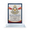 6" x 8" Crystal Award Plaque Vertical with Gold Plated Pewter - Logo Police Diraja Malaysia