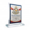 6" x 8" Crystal Award Plaque Vertical with Gold Plated Pewter - Logo Police Diraja Malaysia