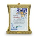 7" x 9" Crystal Award Plaque with Songket Box and Gold Plated Pewter - Birds of Paradise