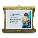 7" x 9" Crystal Award Plaque with Songket Box and Gold Plated Pewter - Rose Flower (Bunga Mawar)