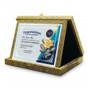 7" x 9" Crystal Award Plaque with Songket Box and Gold Plated Pewter - Rose Flower (Bunga Mawar)