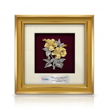 10" x 10" Glory Gold Frame with Gold Plated Pewter - Bunga Raya 2 Flowers