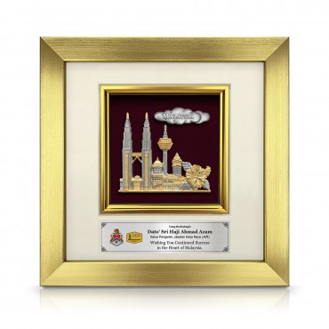 8" x 8" Glory Gold Frame with Gold Plated Pewter - Malaysia Landmark