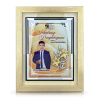 9" x 11" Glory Crystal Plaque with Gold Plated Pewter - Lily Flower