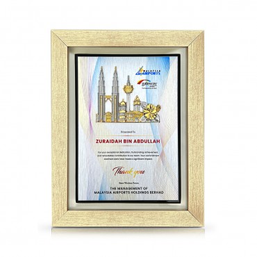 7" x 9" Glory Plaque with Gold Plated Pewter - Malaysia Landmark