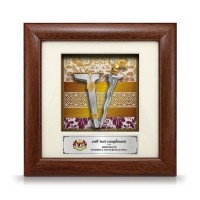7" x 7" Solid Frame with Printed Background (Malay Motif Pattern) : Gold Plated Pewter Keris