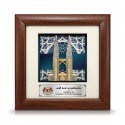 7" x 7" Solid Frame with Printed Background : Gold Plated Pewter Petronas Twin Towers (Islamic Motif Background)