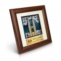 7" x 7" Solid Frame with Printed Background : Gold Plated Pewter Petronas Twin Towers (Islamic Motif Background)