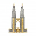 7" x 7" Solid Frame with Printed Background : Gold Plated Pewter Petronas Twin Towers (Islamic Motif Background)