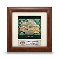 7" x 7" Solid Frame with Printed Background : Gold Plated Pewter Malay House (Malay Motif Pattern Background) 7" x 7" Solid Frame with Printed Background : Gold Plated Pewter Malay House (Malay Motif Pattern Background)