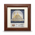 7" x 7" Solid Frame with Printed Background : Gold Plated Pewter Putrajaya Mosque (Islamic Malay Motif Background)