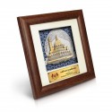 7" x 7" Solid Frame with Printed Background : Gold Plated Pewter Putrajaya Mosque (Islamic Malay Motif Background)