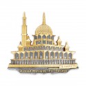 7" x 7" Solid Frame with Printed Background : Gold Plated Pewter Putrajaya Mosque (Islamic Malay Motif Background)